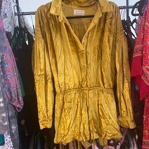 urban outfitters golden yellow romper velvet